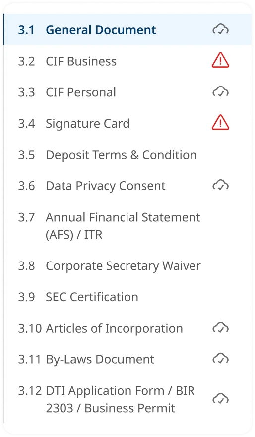 Sticky side navigation with live status indicators